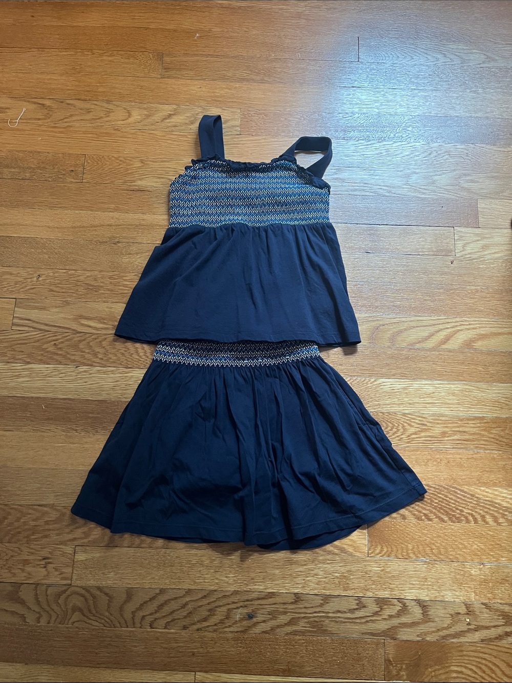 EUC J.Crew Navy Smocked Tank and Skort Set size 10
